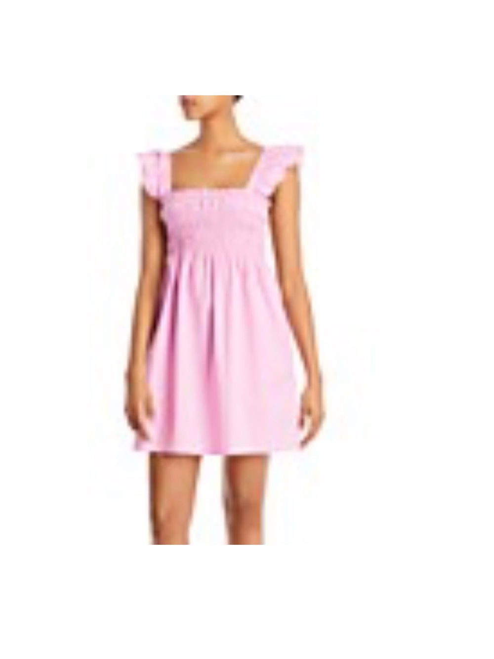 French Connection Pink Smocked Mini Dress with Ruffle Straps